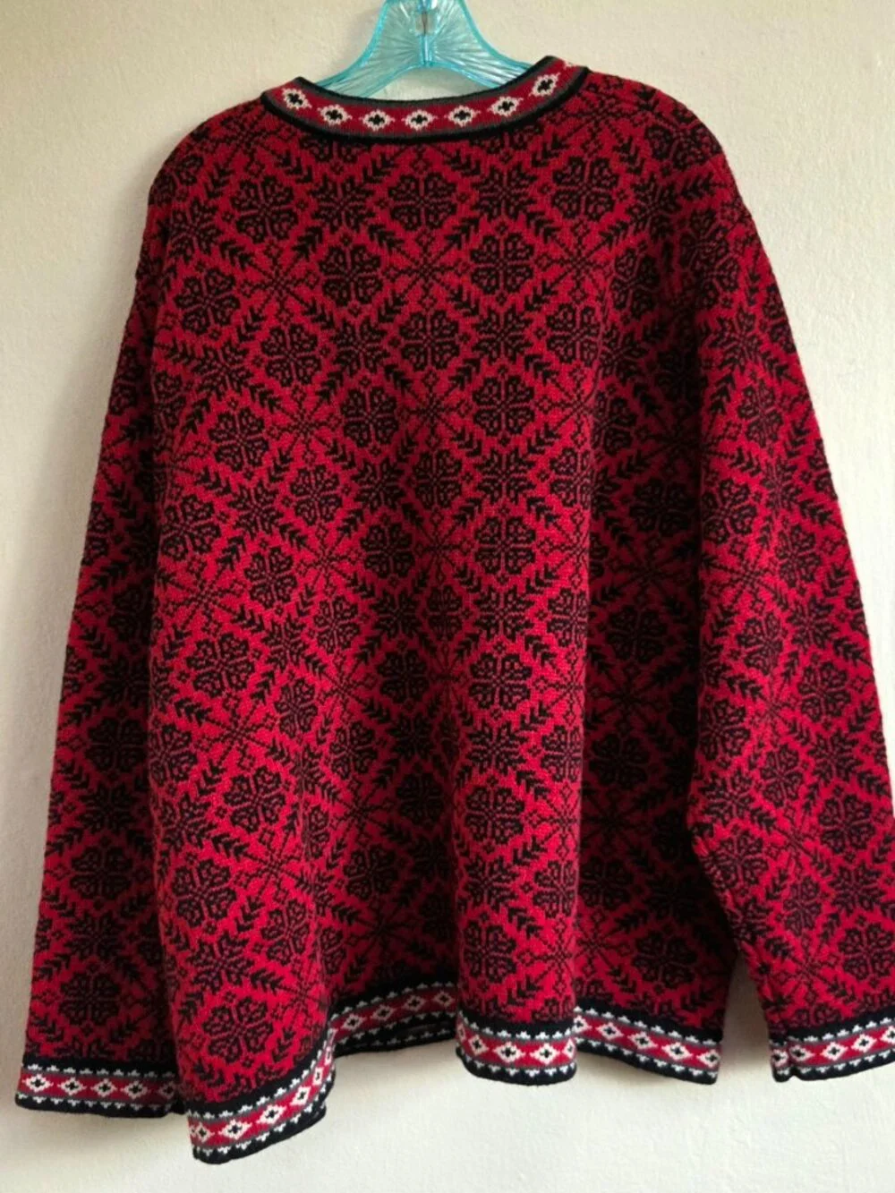 Vintage L.L.Bean Women Cardigan – Size 3X – Hong Kong – Red & Black – 100% Wool